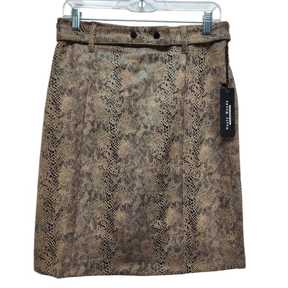 Haute Monde Womens Snake Print Faux Suede Mini Skirt Belt Loops Size L - Picture 1 of 7